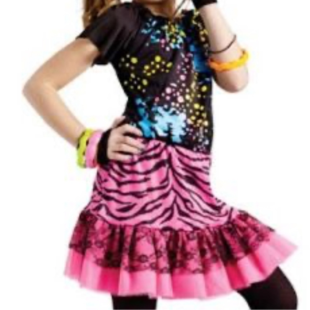Kids Retro 80’s Halloween costume size small 4-6 zebra hot pink